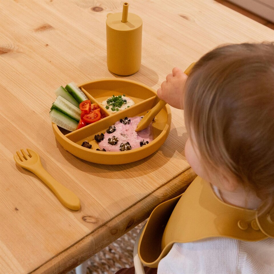 image 1 of Tiny Dining Baby Silicone Weaning Fork - Ochre Orange