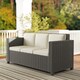 image 8 of Outsunny 3 Seater Rattan Sofa with 10 cm Thick Padded Cushion, All-Weather PE Wicker Weave Garden Three-seater Bench with Armrests, Cream White