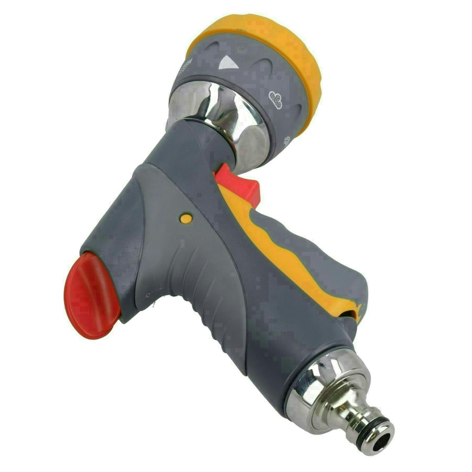 image 1 of Hozelock Multi Spray Gun Pro Water Hose Pipe 7 Function Metal & 3 Fittings