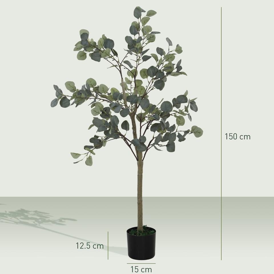 image 1 of HOMCOM Decorative Artificial Tree, 5ft 150cm Silk Eucalyptus Tree with 230 Silver Dollar Leaves in Pot, Fake Plant for Home, Office, Living Room, Indoor Decor | Green