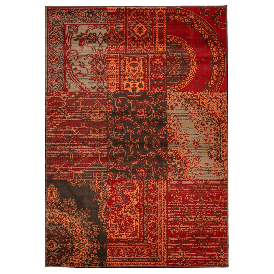 image 1 of KUKOON Red Brown Traditional Patchwork Living Area Rug 120cm x 170cm