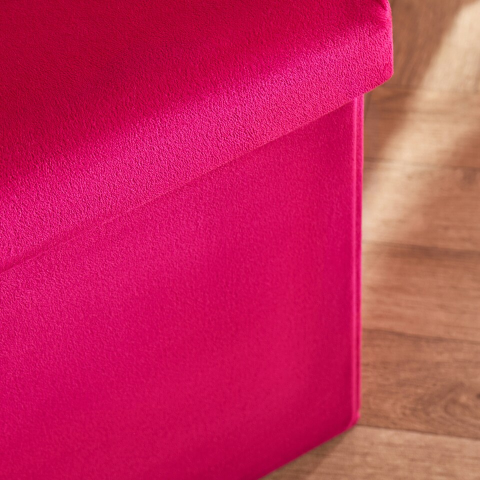 image 1 of OHS Matte Velvet Soft Foldable Cube Footstool Seat Storage Organiser Ottoman Pink | Bright Pink
