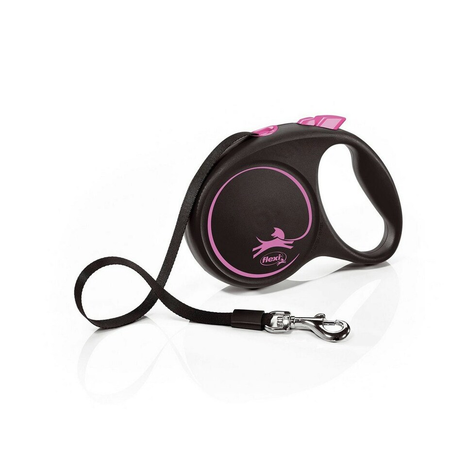 Flexi Medium Tape Retractable Dog Lead - Pink/Black - 5m