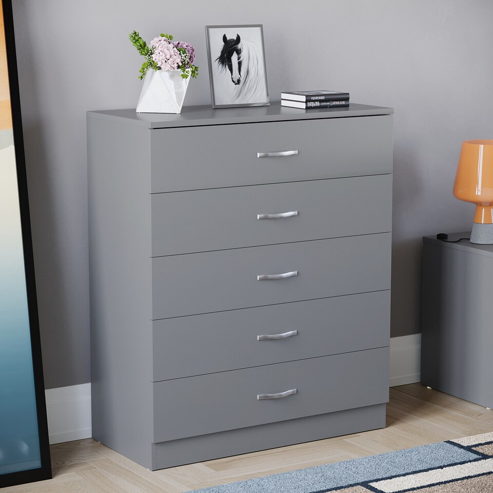 image 1 of Vida Designs Riano 5 Drawer Chest of Drawers Bedroom Storage, Grey