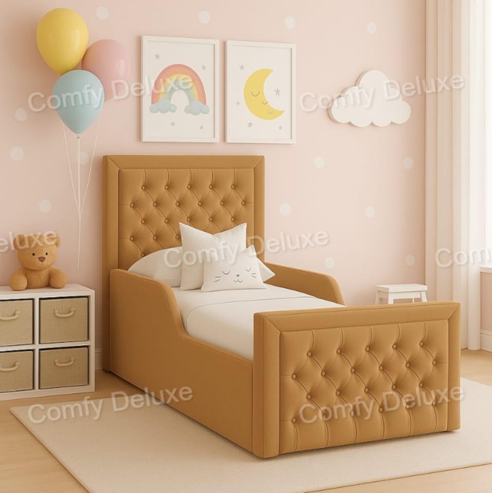 image 1 of Beige 3ft Single Studded Bed Frame Plush Velvet