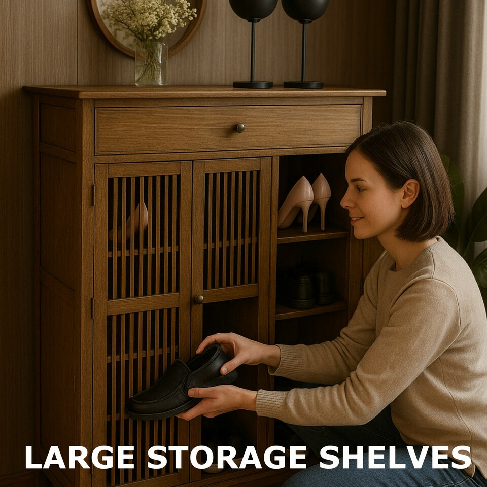image 1 of Large 4 Tier Wooden Shoe Storage Cabinet Organiser Brown Brown | One Size