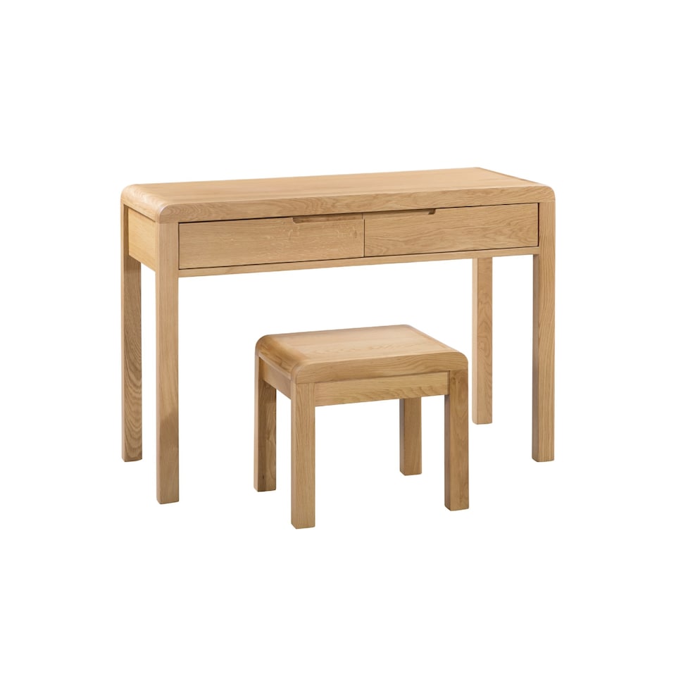 image 1 of Curve 2 Drawer Dressing Table with Stool Set - Oak