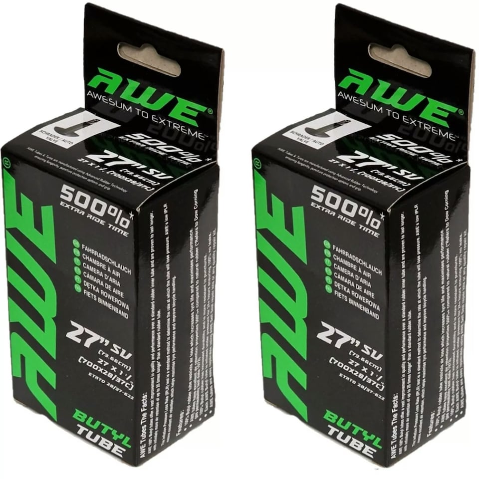 image 1 of AWE Set x 2 Butyl Rubber 27" MTB/E-Bike Inner Tube 27 x 1 ¼ 700x28/37C Schrader Valve