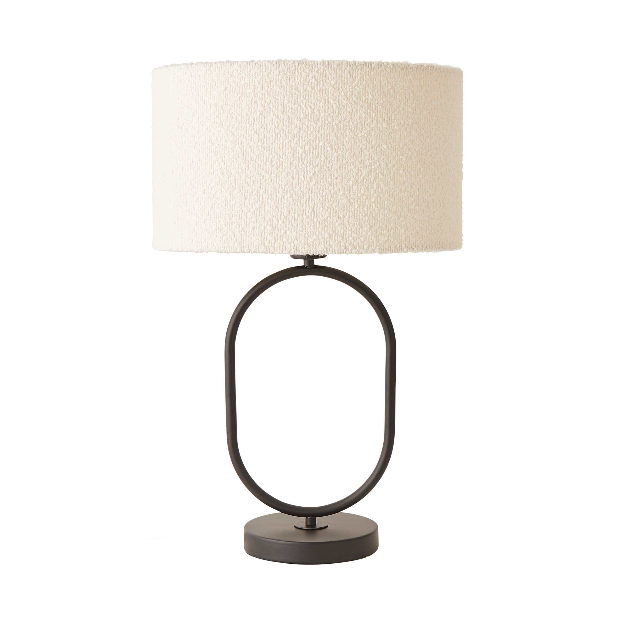 ValueLights Antonia Cream Boucle Drum Shade Matte Black Oval Table Lamp