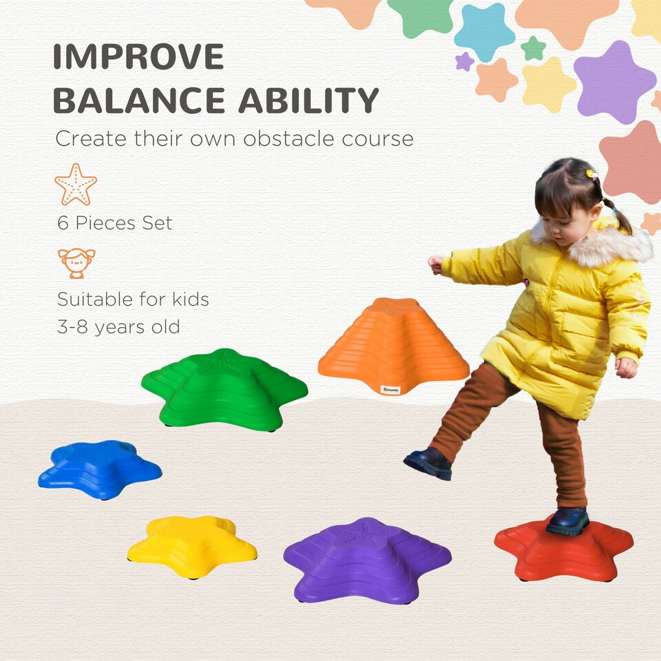 image 1 of Outsunny 6-Piece Balance Stepping Stones Stackable Non-slip Obstacle Course