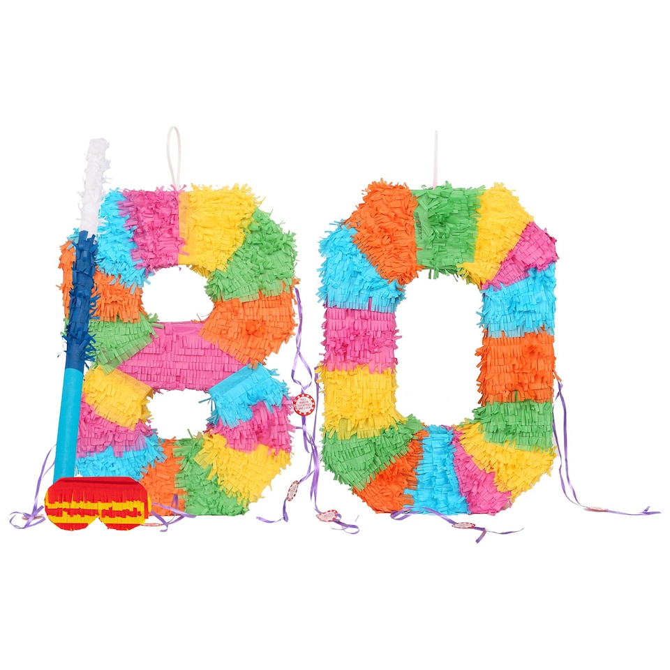 image 1 of Fax Potato 80th Birthday Pinata Set with Stick & Blindfold - Blue Stick