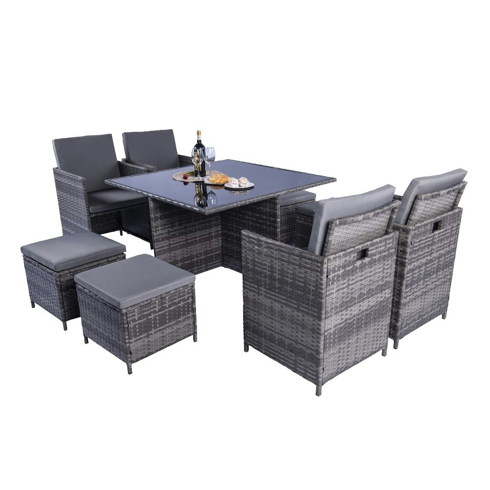 image 1 of Milano 9 Piece Rattan Cube Dining Set - Grey