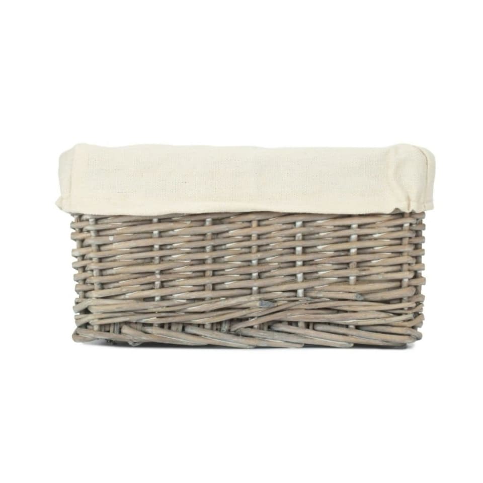 image 1 of Medium Wicker Grey Wash Lined Storage Tray | Grey | Grey Wash