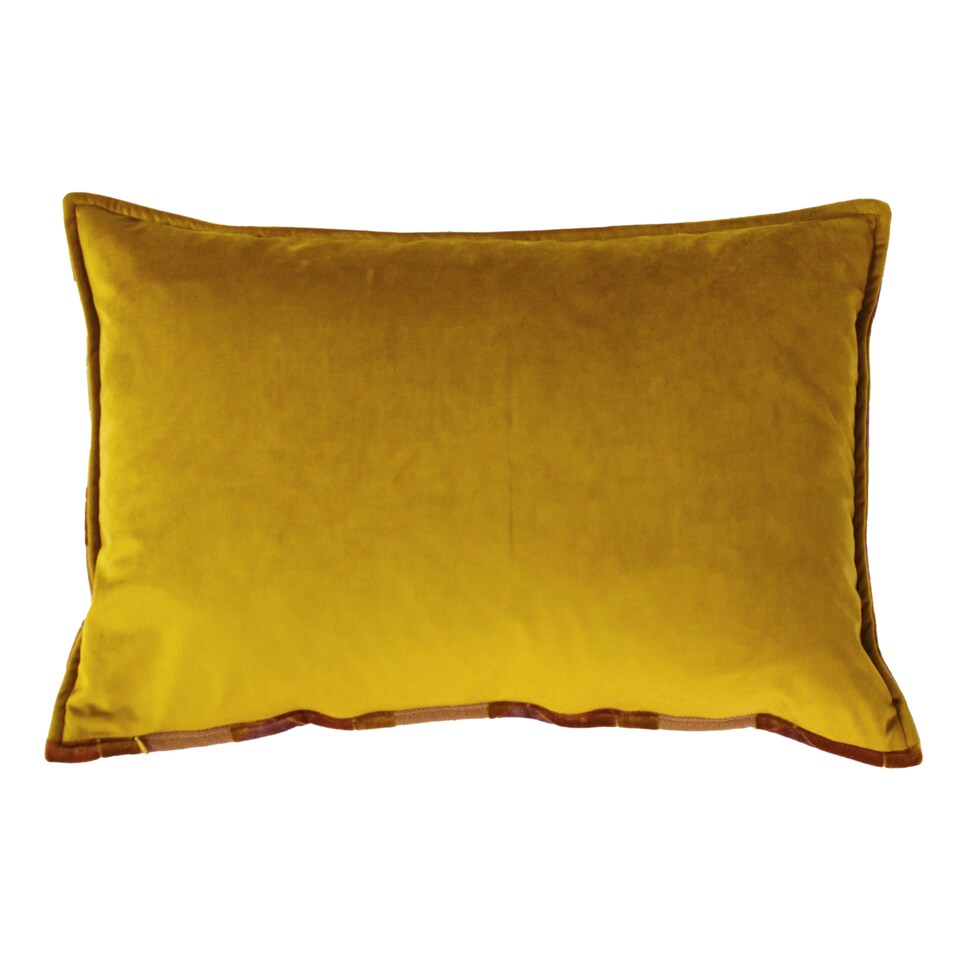 image 1 of Paoletti Delano Velvet Jacquard Cushion, Ochre/Blush, 40 x 60cm
