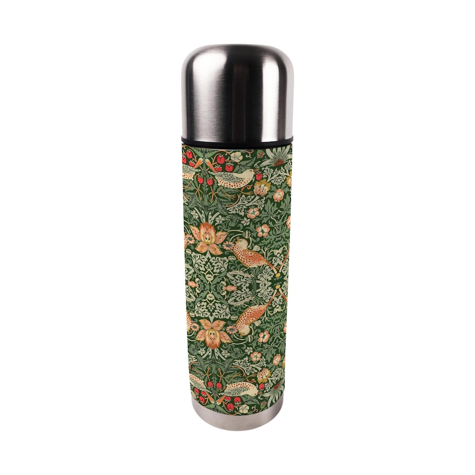 image 1 of Green Strawberry Thief Large Reusable Thermal Flask