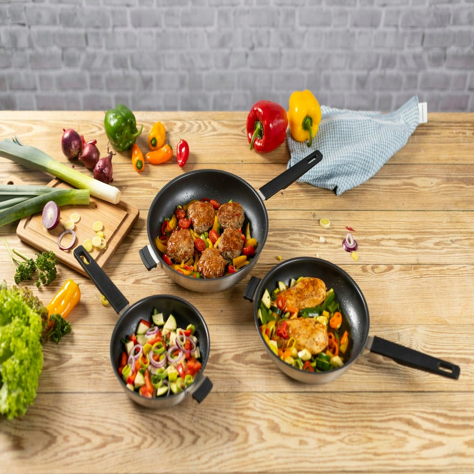 image 1 of SMART & COMPACT Frying Pan 3pc Set 20cm/24cm/28cm