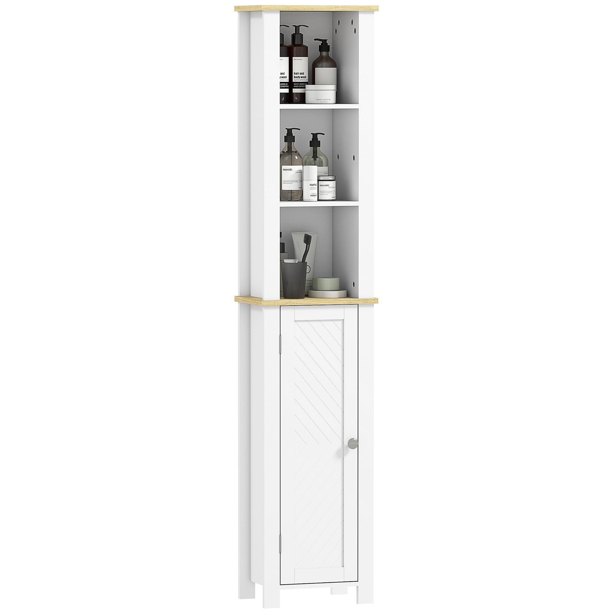 kleankin Slim Bathroom Storage Unit with Open Compartment, White