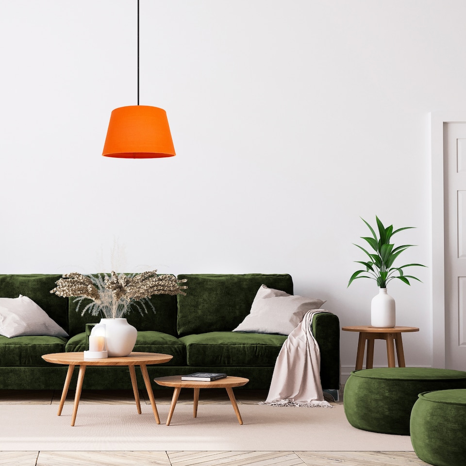 image 1 of Traditional 30cm Vivid Orange Linen Fabric Drum Table/Pendant Shade 60w Maximum | Orange