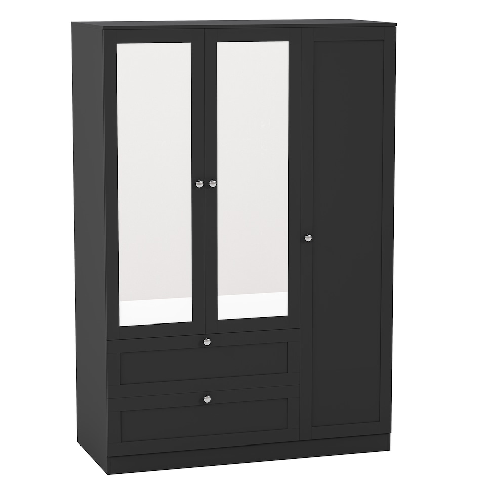 image 1 of Vida Designs Altino 4 Piece Bedroom Set (2x 3 Drawer Bedside, 5 Drawer Chest, 3 Door 2 Drawer Wardrobe), Black