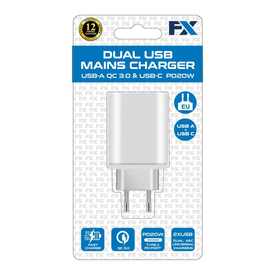 image 1 of FX Dual EU Main Charger USB-C and USB-A, White