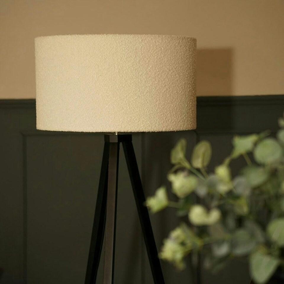 image 1 of ValueLights Barbro Black Tripod Floor Lamp Cream Boucle Shade & Bulb Cream
