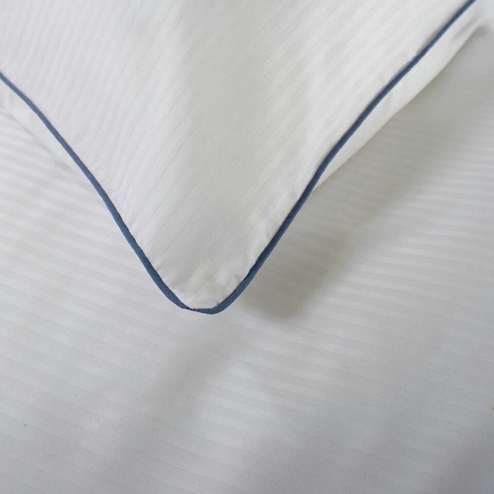 image 1 of 240 Thread Count 100% Cotton White Duvet Cover Set – Ridgeway Sateen Striped with Piped Detailing White | Super King