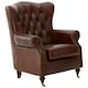 image 1 of Brown Leather Scroll Armchair, Lounge Chair With Quilted Backrest,Walnut Wooden Chair With Stud Details Brown