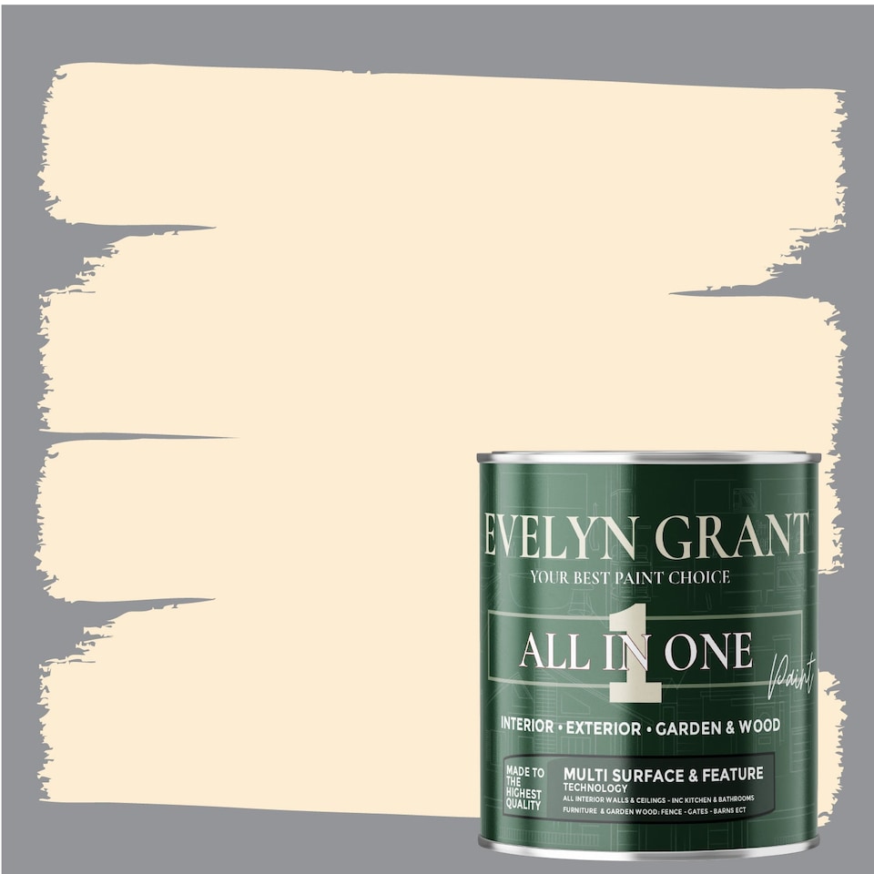 image 1 of EVELYN GRANT All-in-One Paint & Primer - Multi-Surface for Walls, Wood, Interior & Exterior - Londons Magnolia - 2.5L - Matt
