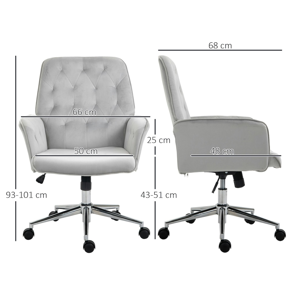 image 1 of Vinsetto Swivel Computer Chair with Arm and Tufted Backrest, Light Grey