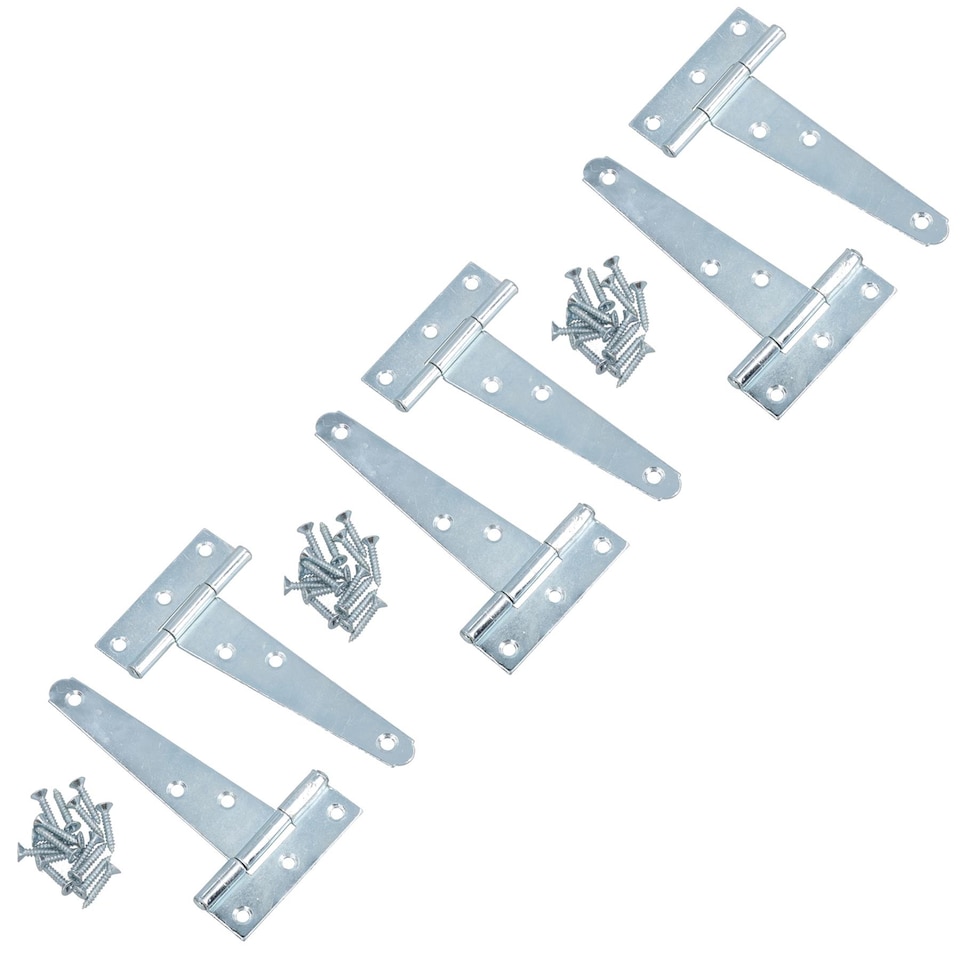 image 1 of 4in / 102mm Heavy Duty T Tee Hinges For Shed + Garden Gates Zinc Plated 6pc