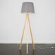 image 2 of ValueLights Barbro Wood Tripod Floor Lamp Grey Taper Shade