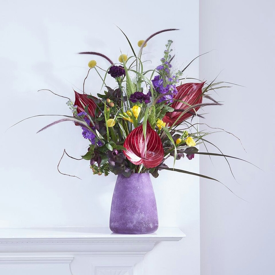 image 1 of Recycled Cloudy Frosted Glass Flower Vase - Berry - H20 x W17cm