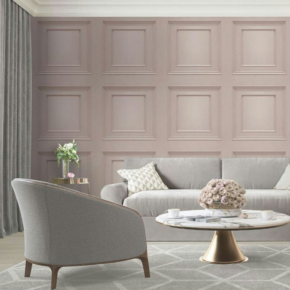 image 1 of Belgravia Amara Wood Panel Vinyl Textured Wallpaper - Blush Pink - 10m x 53cm Pink