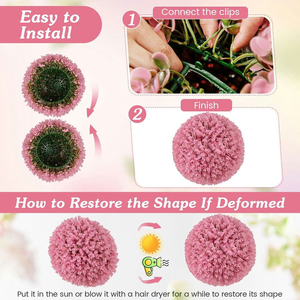 image 1 of COSTWAY 2PCS Artificial Plant Topiary Balls 44CM Decorative Balls Pink | One Size