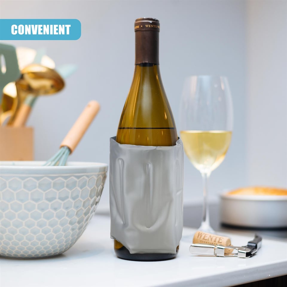 image 1 of GEEZY Flexible Ice Pack Wine Chiller Sleeve Silver Reusable Cooler for Bottles and Cans