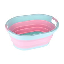 24L Oval Collapsible Laundry Basket, Plastic Laundry Hamper - Pink