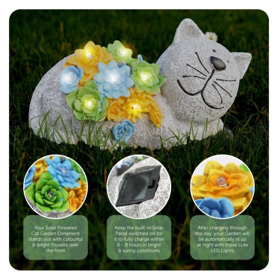 image 1 of Solar Dog & Cat Statue Set (Dog: 10x14x20cm, Cat: 11.5x22x15cm) – Garden Ornaments with Succulents & LED Lights