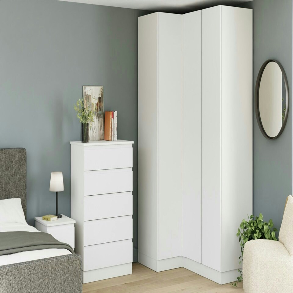 image 1 of J-Pull Handleless White Double Wardrobe with Single Rail & Internal Drawers White