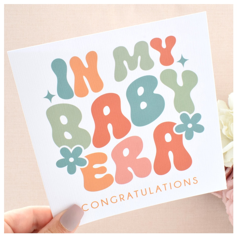 image 1 of In My Baby Era Greeting Card - Congratulations New Baby Mum Retro Cute Shower
