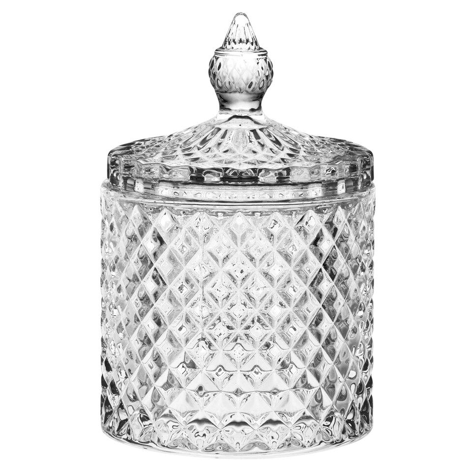 image 1 of Glass Round Sweet Sugar Jar Dish Bowl with Lid Crystal Effect Decorative Wedding | Clear | Clear | 270ml