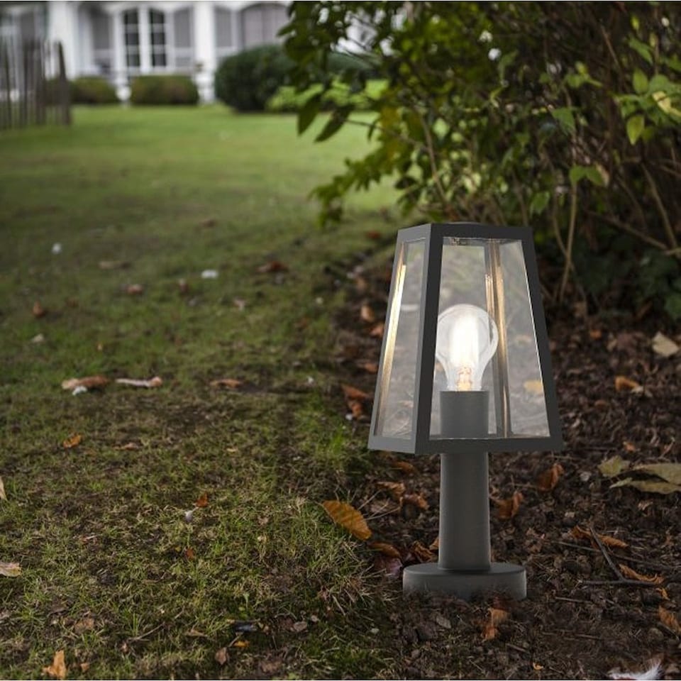 image 1 of CGC Lighting Louie Black Modern Outdoor Short Post Lantern | Black | Black | Width: 14 cm, Length: 12 cm, Height: 33.8 cm, Base: 11 cm