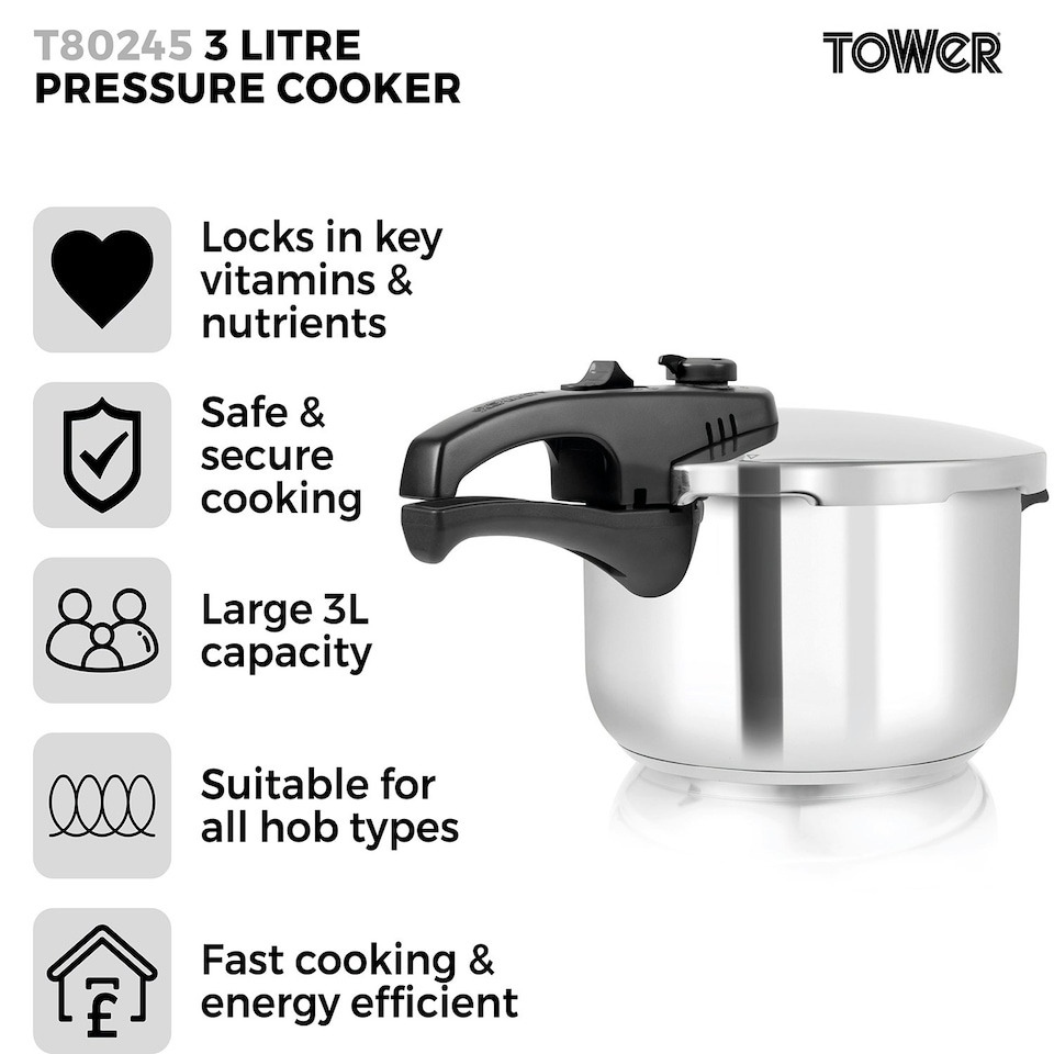 image 1 of Tower T80245 3L/20Cm Pressure Cooker Stainless Steel
