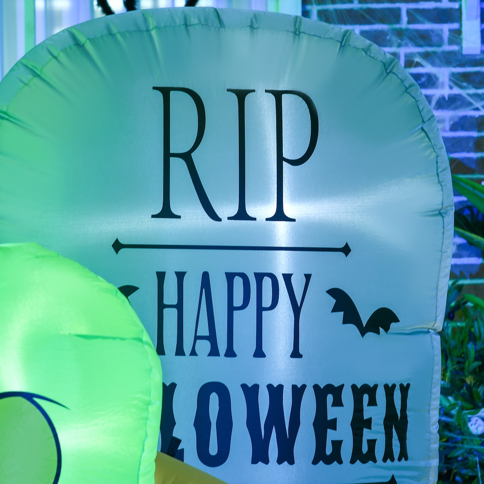image 1 of HOMCOM 5FT Halloween Inflatables Ghost and Tombstone, Blow Up Outdoor Halloween Decorations with Build-in LED Lights for Garden, Lawn, Party