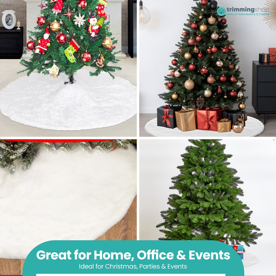 image 1 of 100cm White Faux Christmas Tree Skirt Base, Xmas Tree Floor Mat