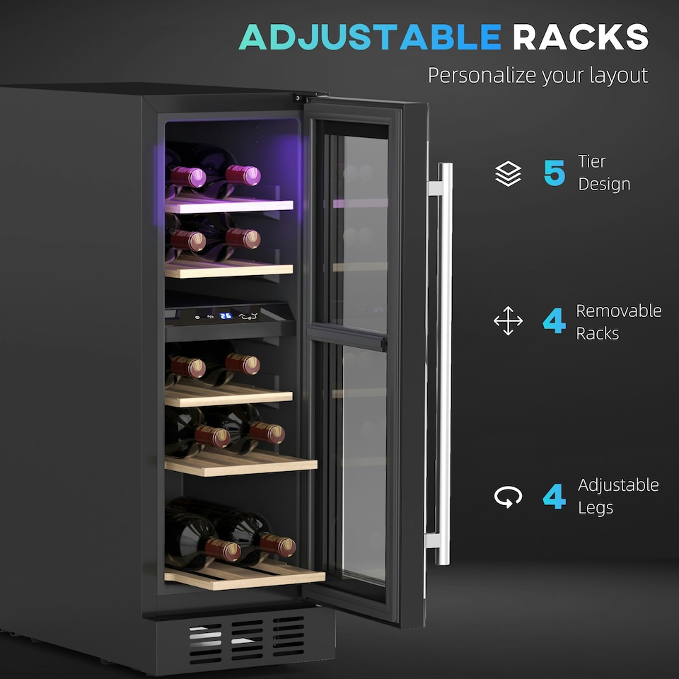 image 1 of HOMCOM 16 Bottle Dual Zone Built-in Wine Cooler Fridge with Glass Door