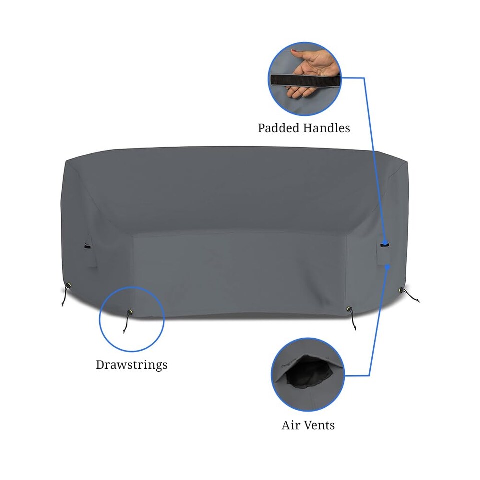 image 1 of Covers&All Curved Outdoor Couch Cover, 1000D Waterproof, UV-Resistant Patio Furniture Cover, 90 in L x 34 in W x 32 in H x 46 in FL, Grey