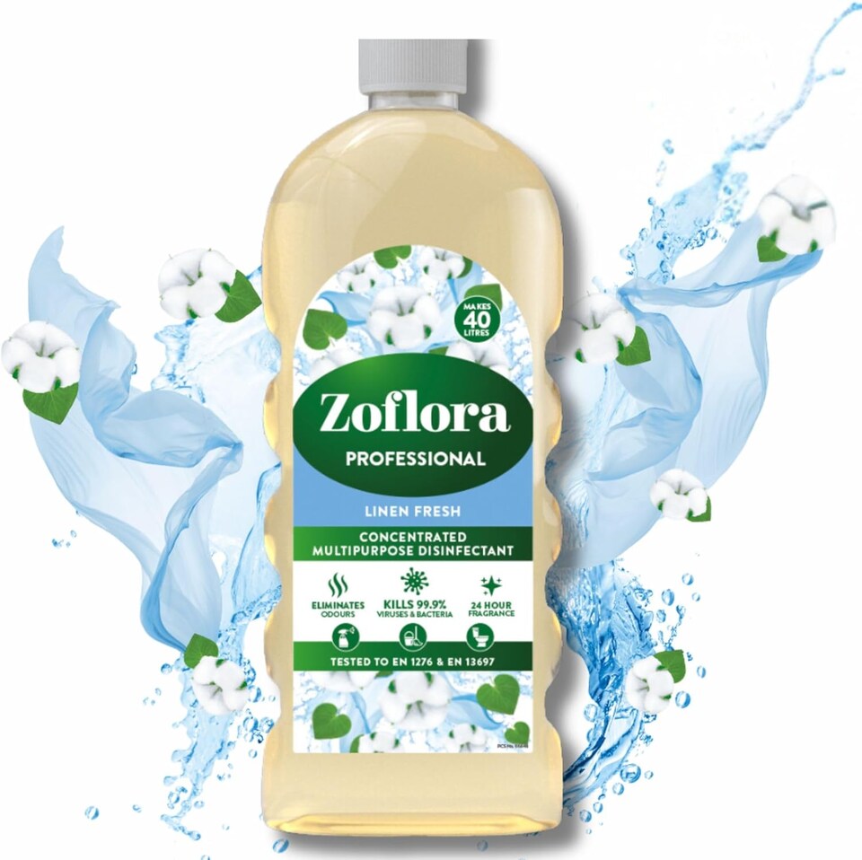 Zoflora Concentrated Linen Fresh Disinfectant Liquid, 1 Litre, Powerful Antibacterial & Multi-Surface Cleaner, Kills 99.9% of Bacteria & Viruses