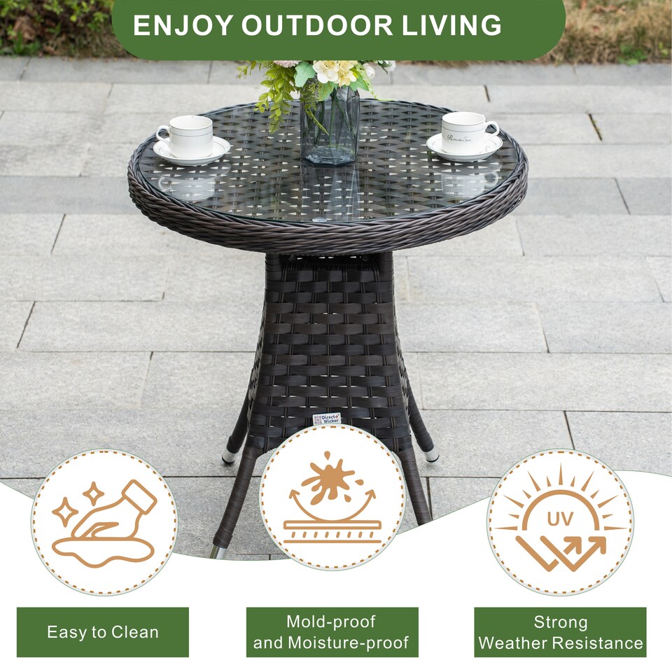 image 1 of Direct Wicker Garden Aluminum Rattan Bistro Set, Round Table and 2 Armchairs