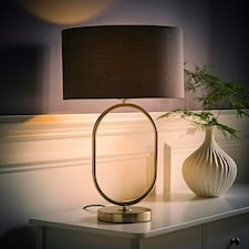 ValueLights Antonia Charcoal Fabric Drum Lamp Shade Brushed Chrome Oval Table Lamp Silver