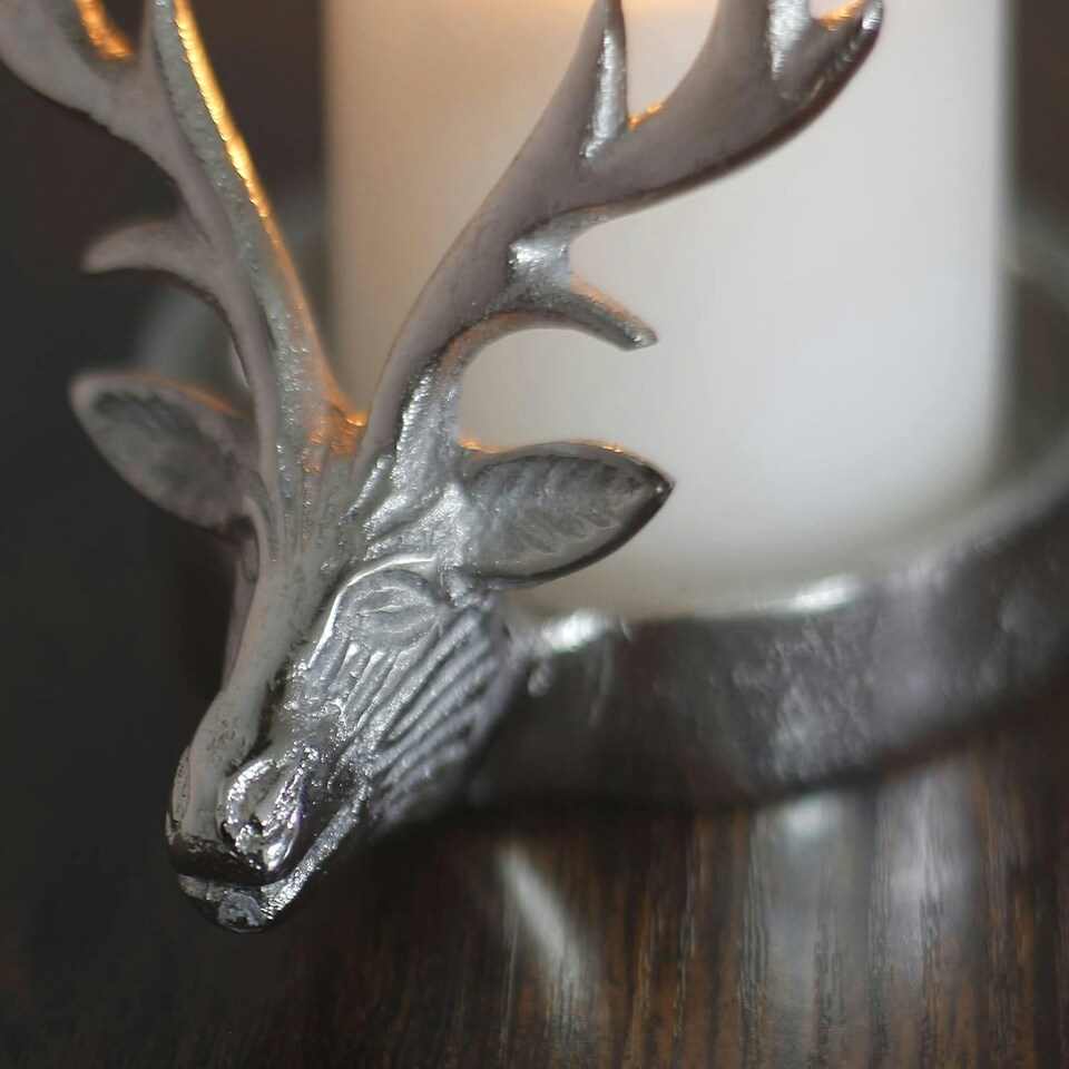 image 1 of Marco Paul 15cm Silver Stag Head Candle Holder Silver